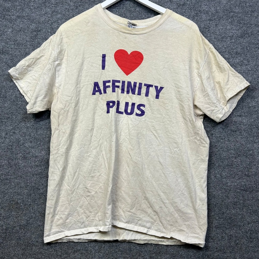 Gildan T-Shirt Mens Large Cream Good Vintage I Heart Affinity Plus Graphic Tee